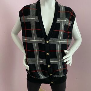 VINTAGE Clark Gregory Sweater Men MED Black Vest Cardigan Argyle Scotland